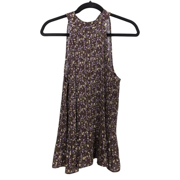 PLEIONE sleeveless Accordion pleated floral summer ties in upper back Top sz‎ L - Picture 1 of 8